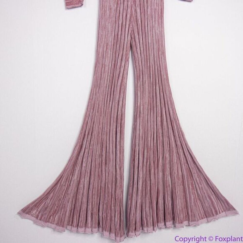 NEW Free People Pink Long Sleeve Knit Flare Pleated Lady Luck Jumpsuit, size S - Picture 10 of 16